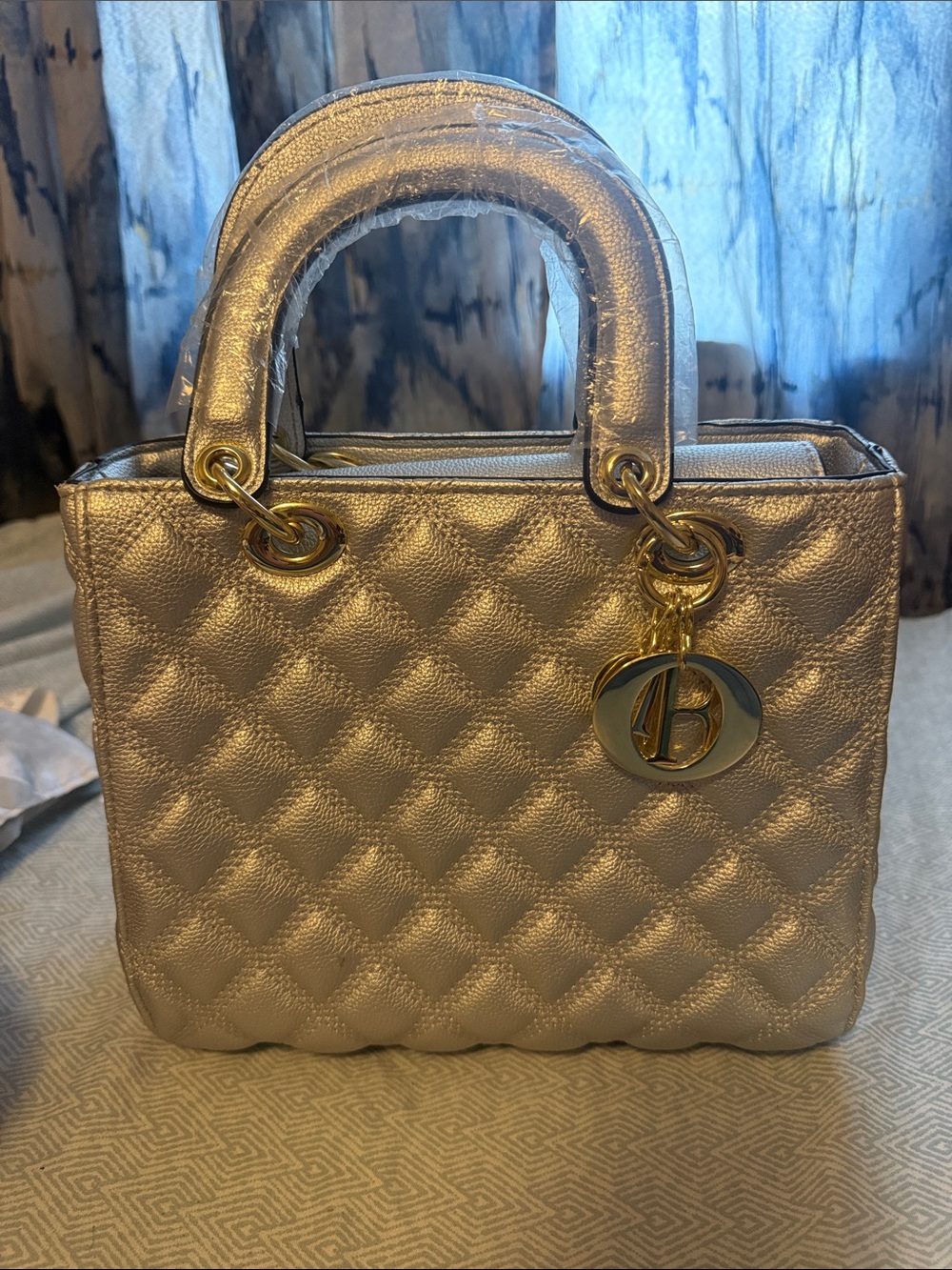 New Look Quilted Metallic Gold Satchel with Gold Hardware